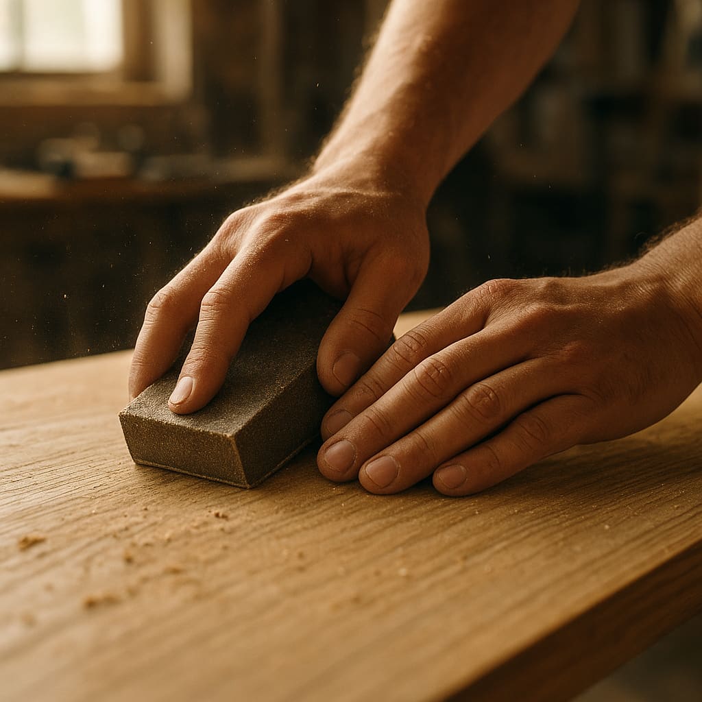 Holzoberfläche wird geschliffen